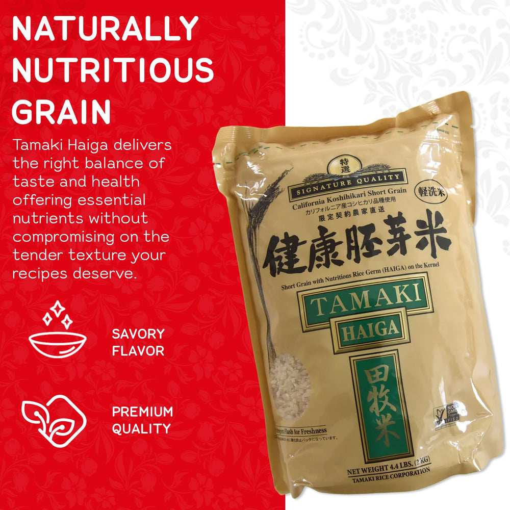 Tamaki Haiga shortgrain rice cooked and fluffy, ideal for sushi bowls.