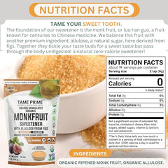 Tame Prime Brown Monkfruit golden granules, 1:1 brown sugar substitute for baking.