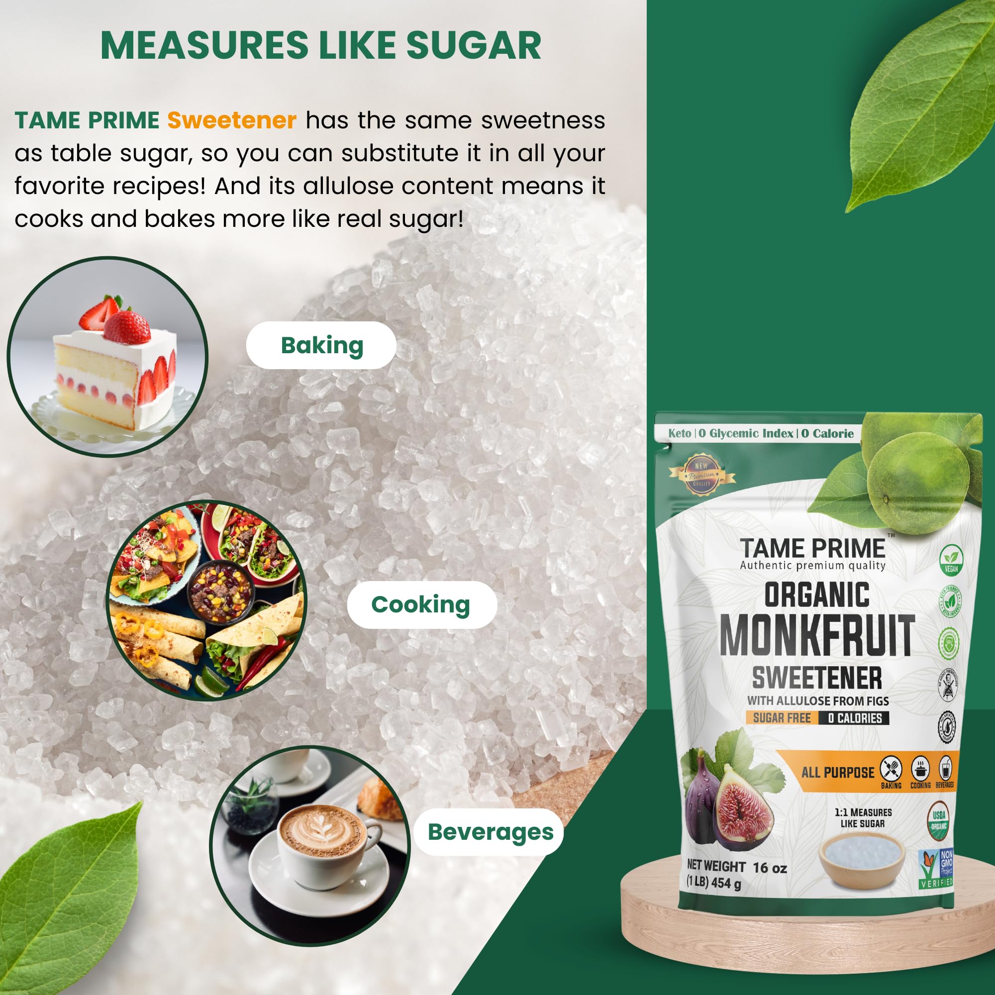 Tame Prime Monkfruit used with coffee and tea for natural sweetness