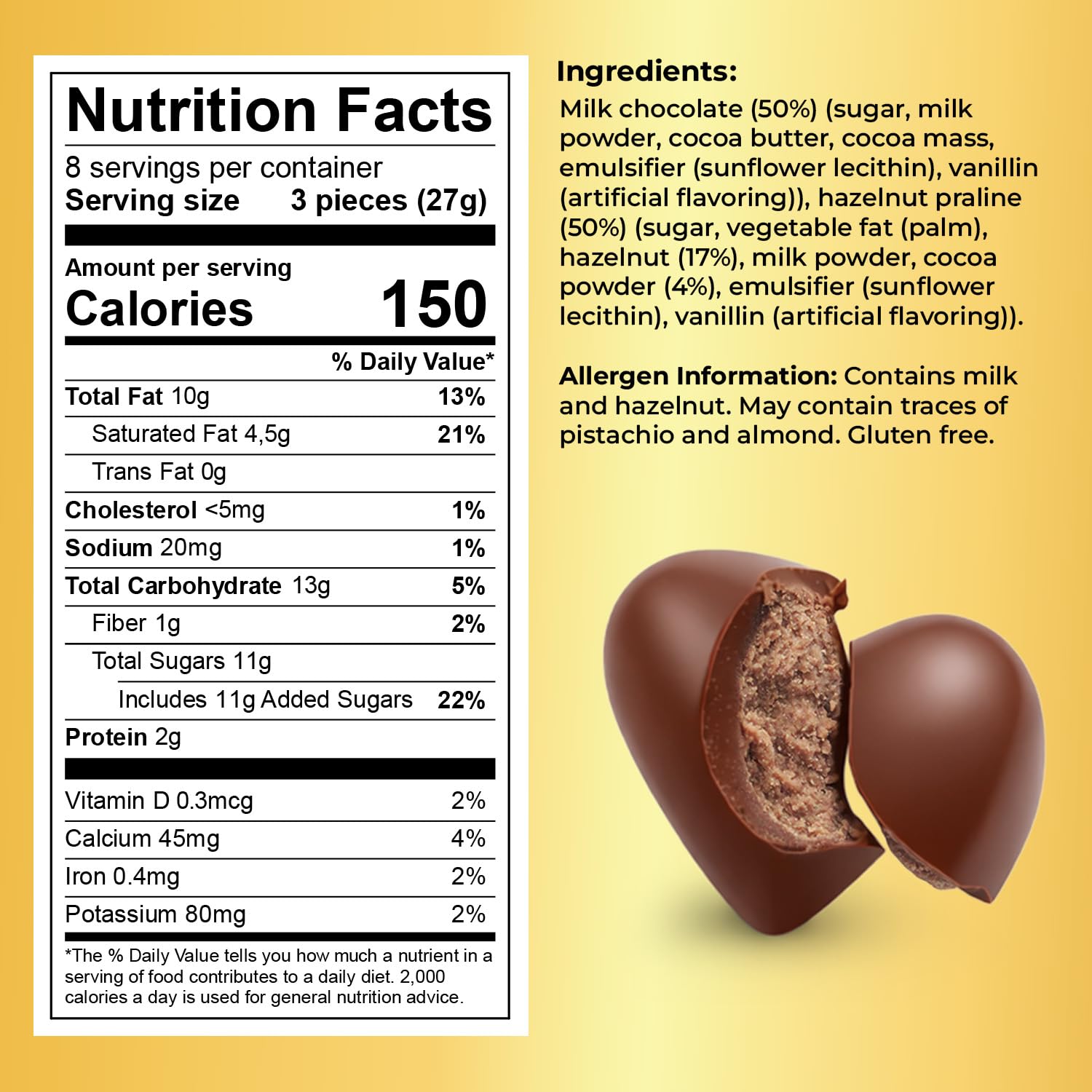 Tammzee milk chocolate hazelnut praline filled delivers creamy indulgent bites.