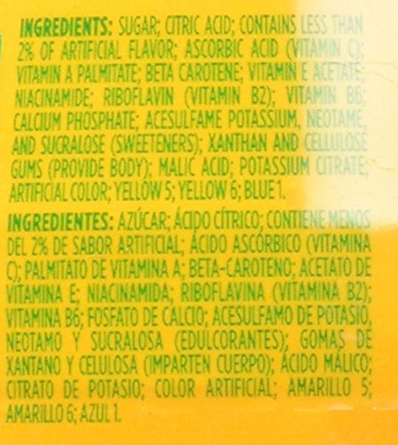Tang brand logo on tub signals trusted familiar fruit forward flavor