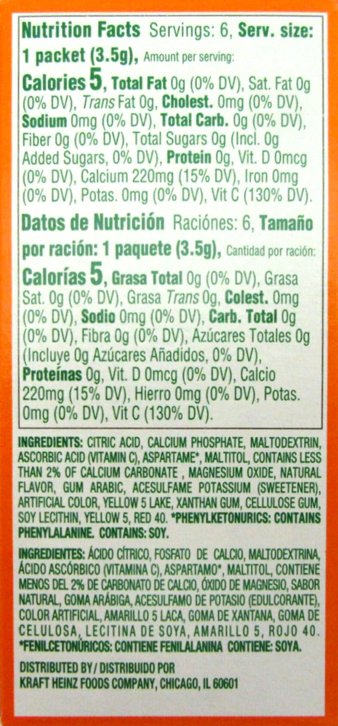 Close-up of Tang orange packets highlighting vivid powder and easy dissolving.