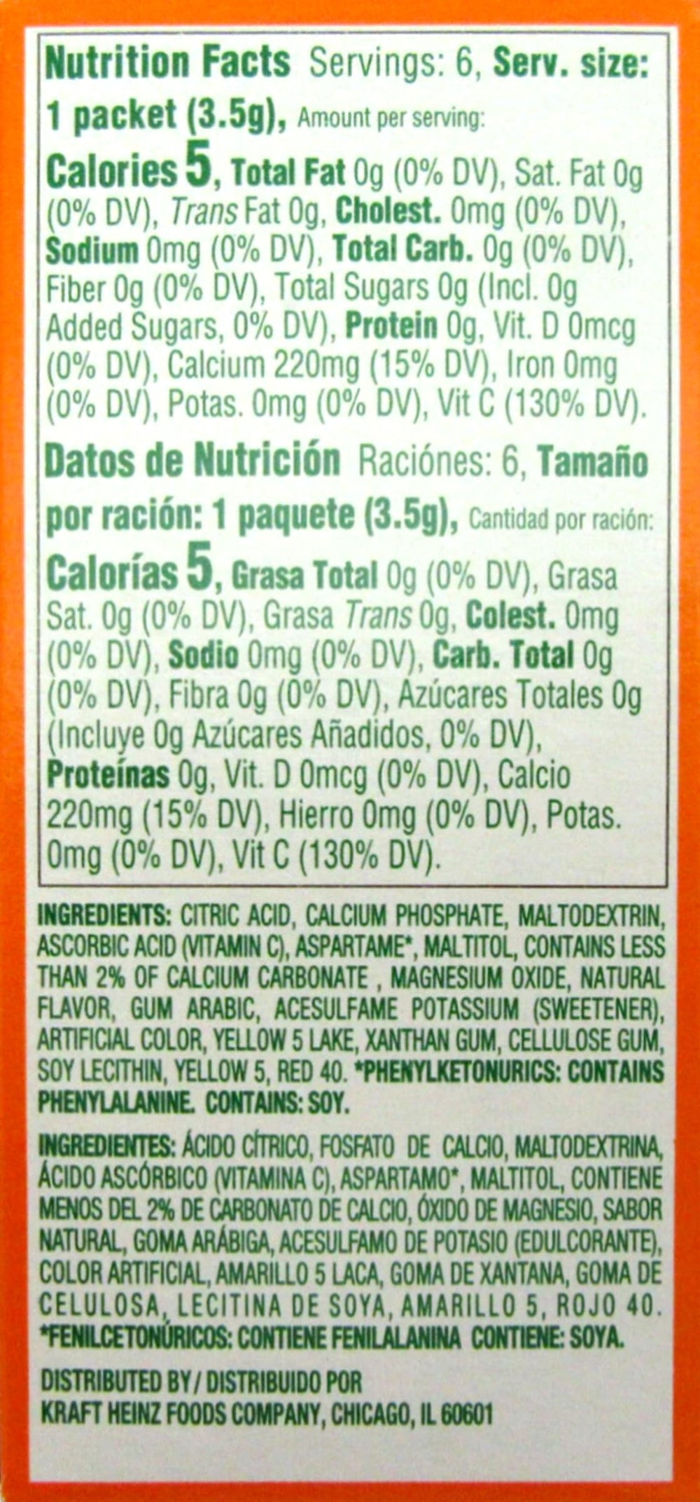 Close-up of Tang orange packets highlighting vivid powder and easy dissolving.