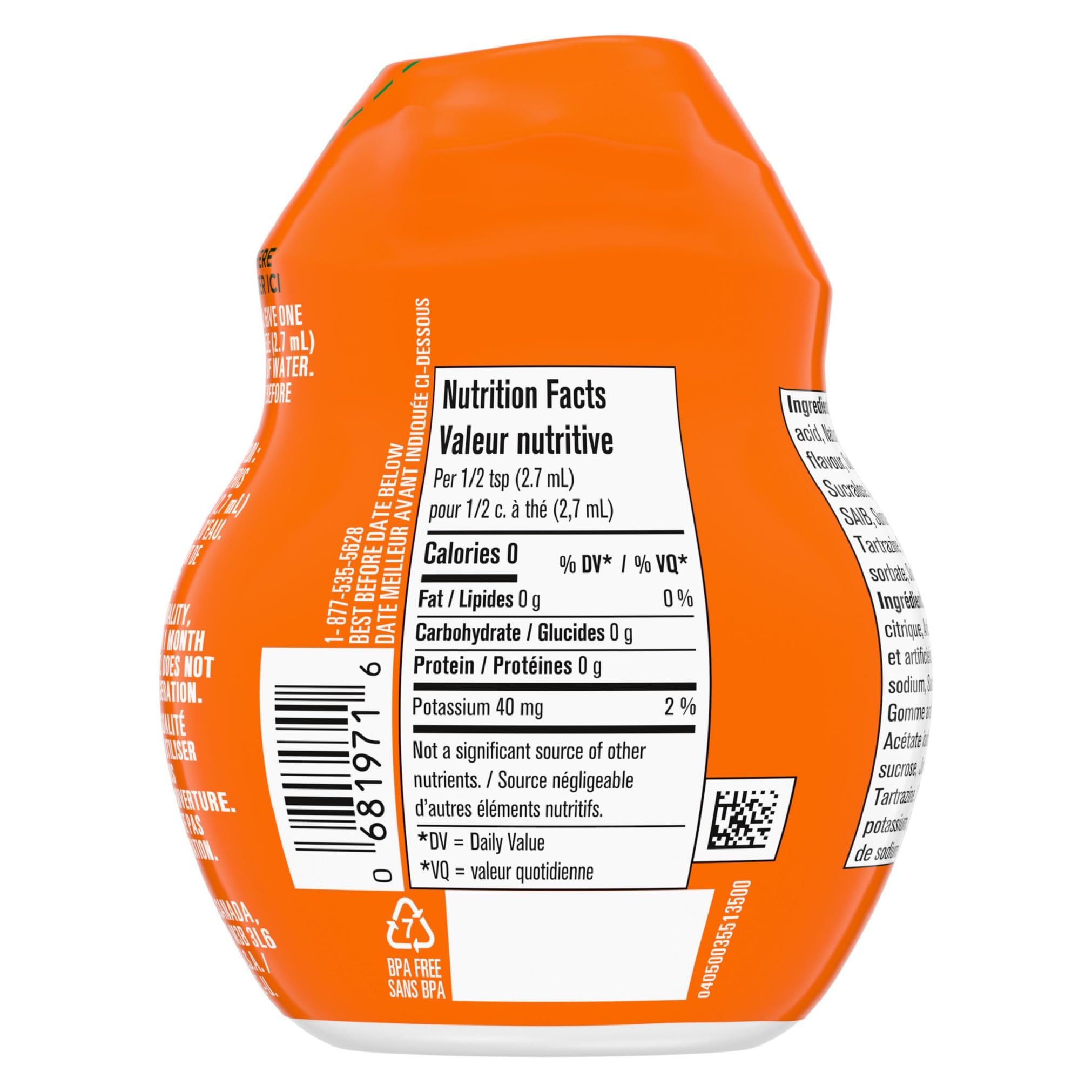 Tang orange liquid drink zero-calorie serving option for lighter choices