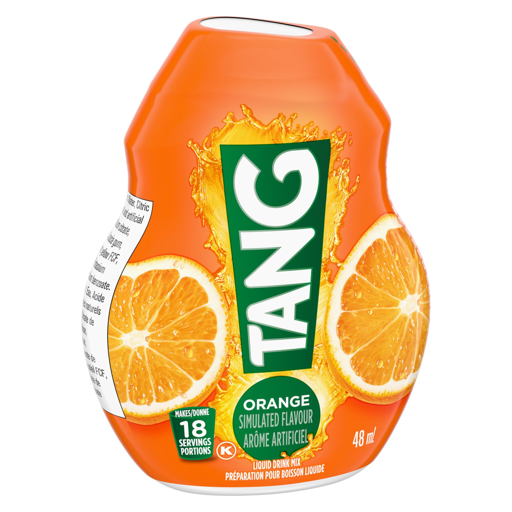 Tang orange liquid drink dispensing bottle demonstrates quick mix and enjoy
