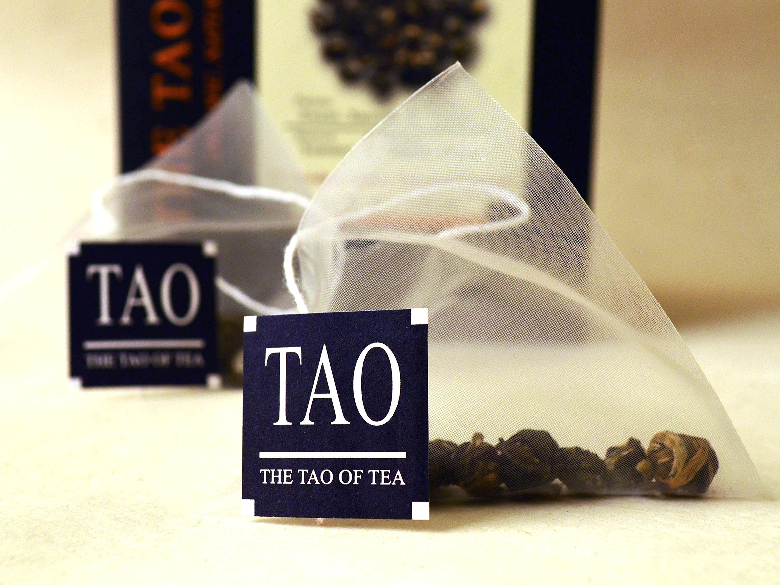 Tao of Tea Jasmine Pearls sachets ready to brew with floral aroma.