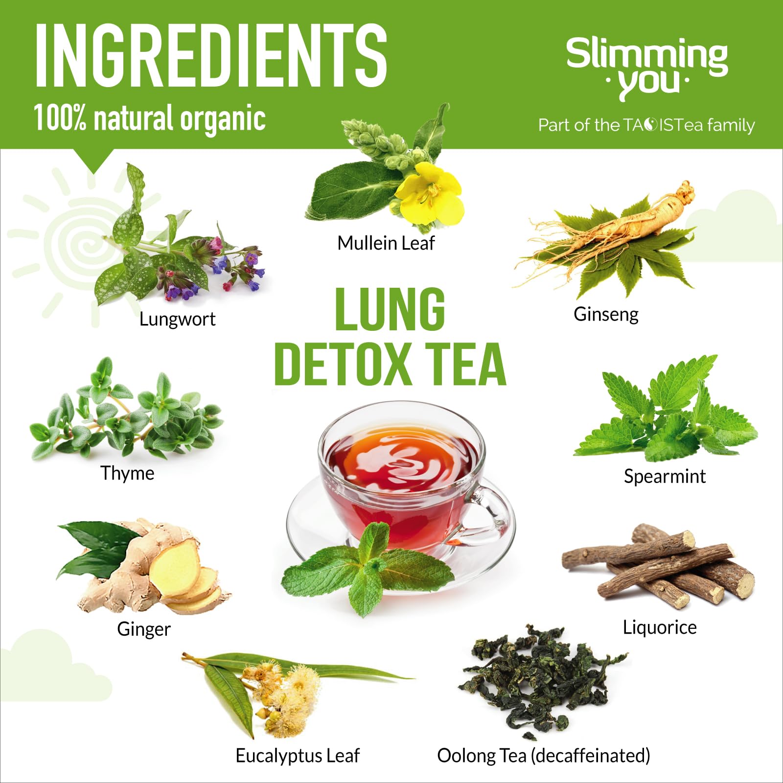 Brewed TAOISTEA Lung Detox Tea in a cup with steam for a soothing moment