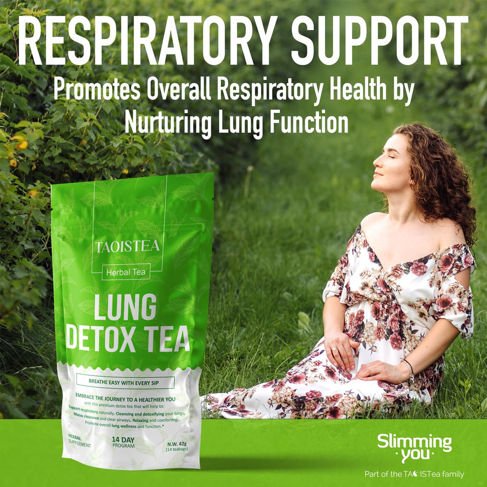 Steam rising from a cup of TAOISTEA Lung Detox Tea during steeping