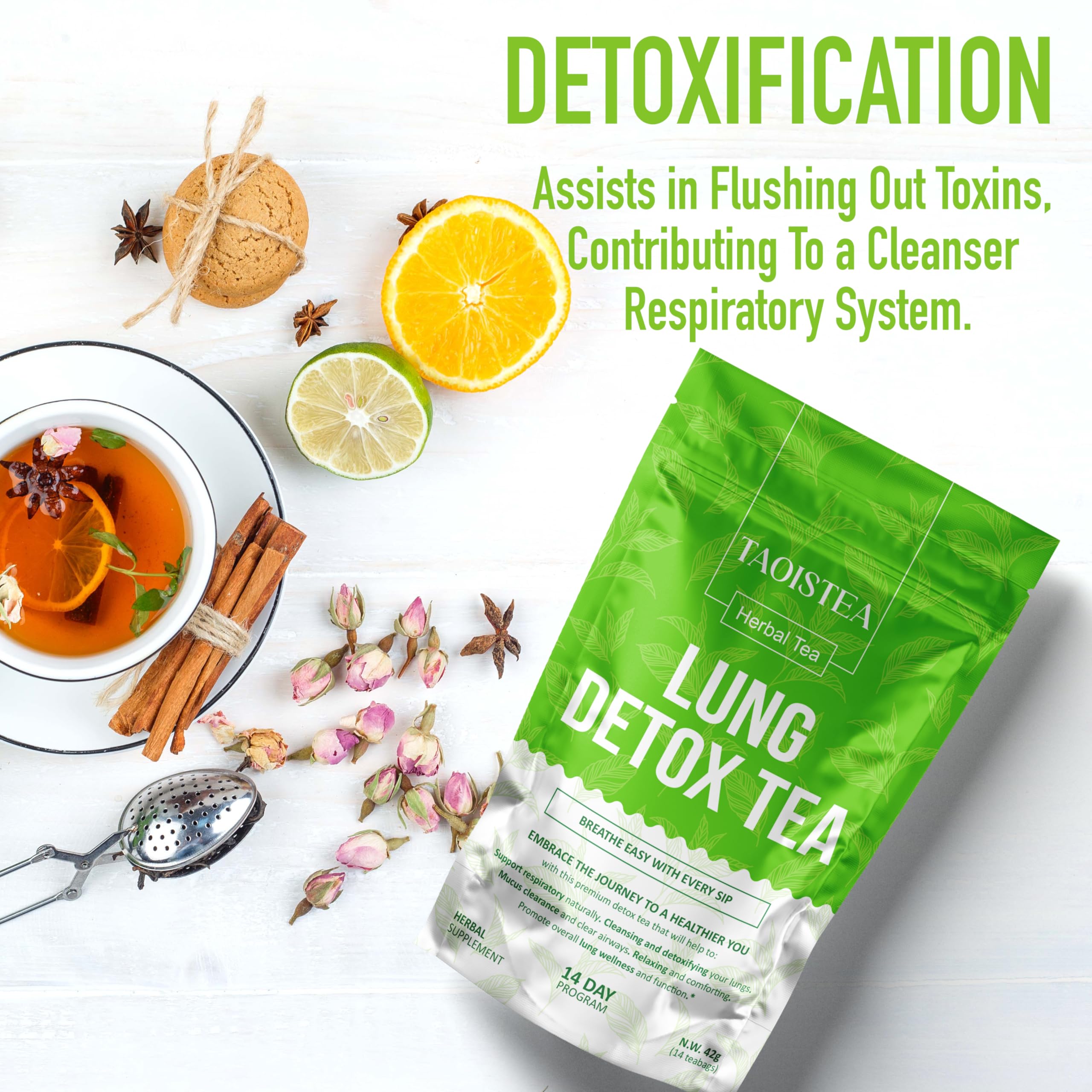 Close-up of ginger and mint leaves used in TAOISTEA Lung Detox Tea