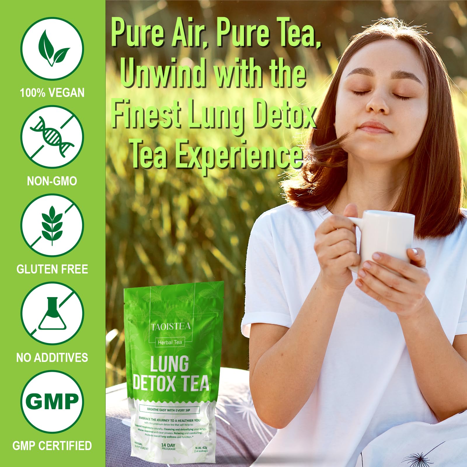 Mullein leaf and other botanicals in TAOISTEA Lung Detox Tea blend