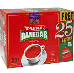 Tapal Danedar black tea bags in a box for convenient home brewing.