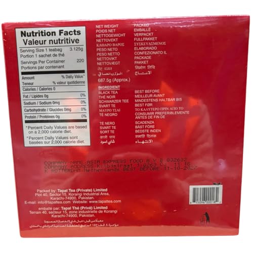 Tapal Danedar tea bags 220ct open bag for quick, easy prep.
