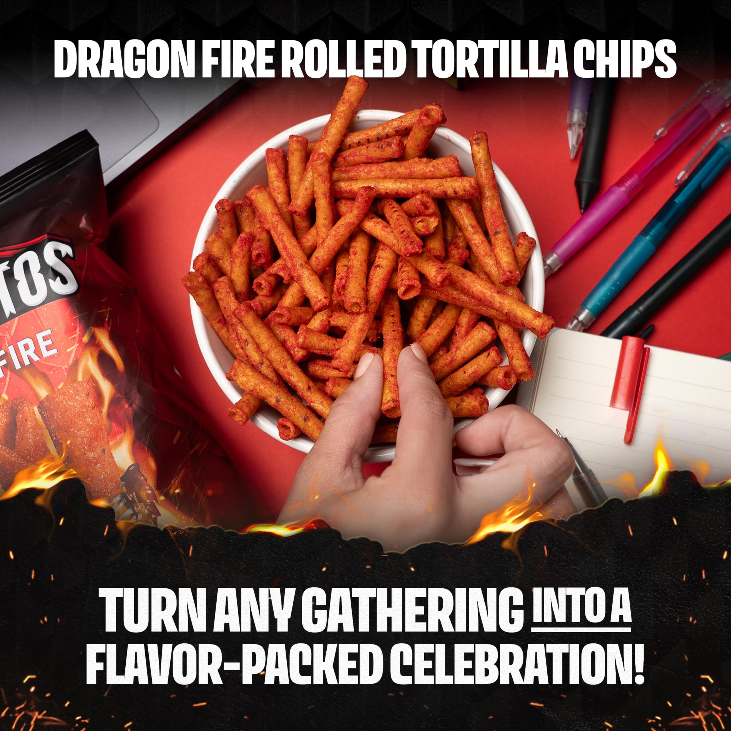 Dragon Fire chips in a serving bowl for sharing.