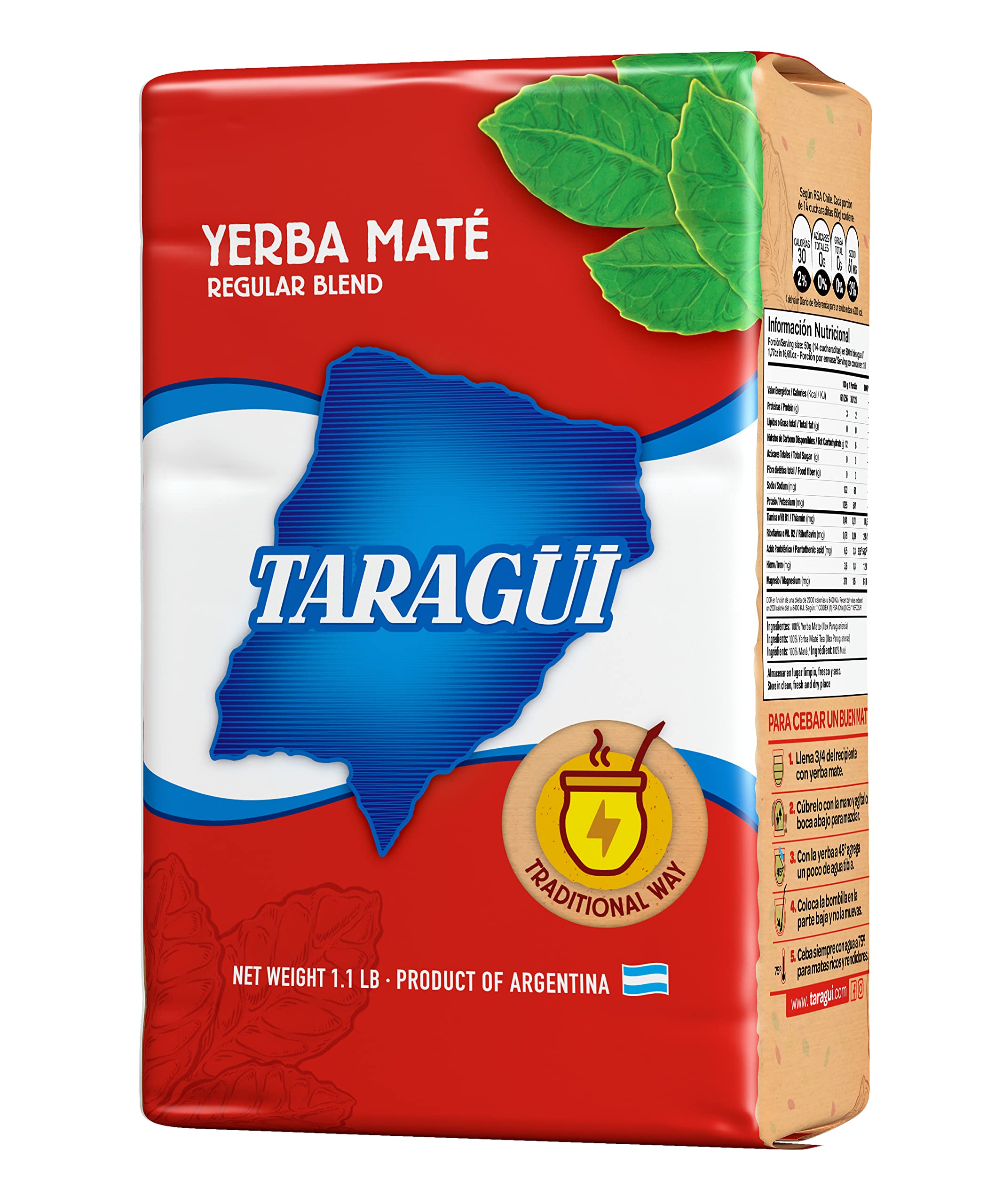 Taragüi Yerba Mate with Stems 500g pack front for traditional brewing and energy.