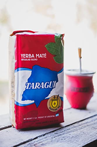 Taragüi Yerba Mate stems shop display suggests premium Argentine origin.