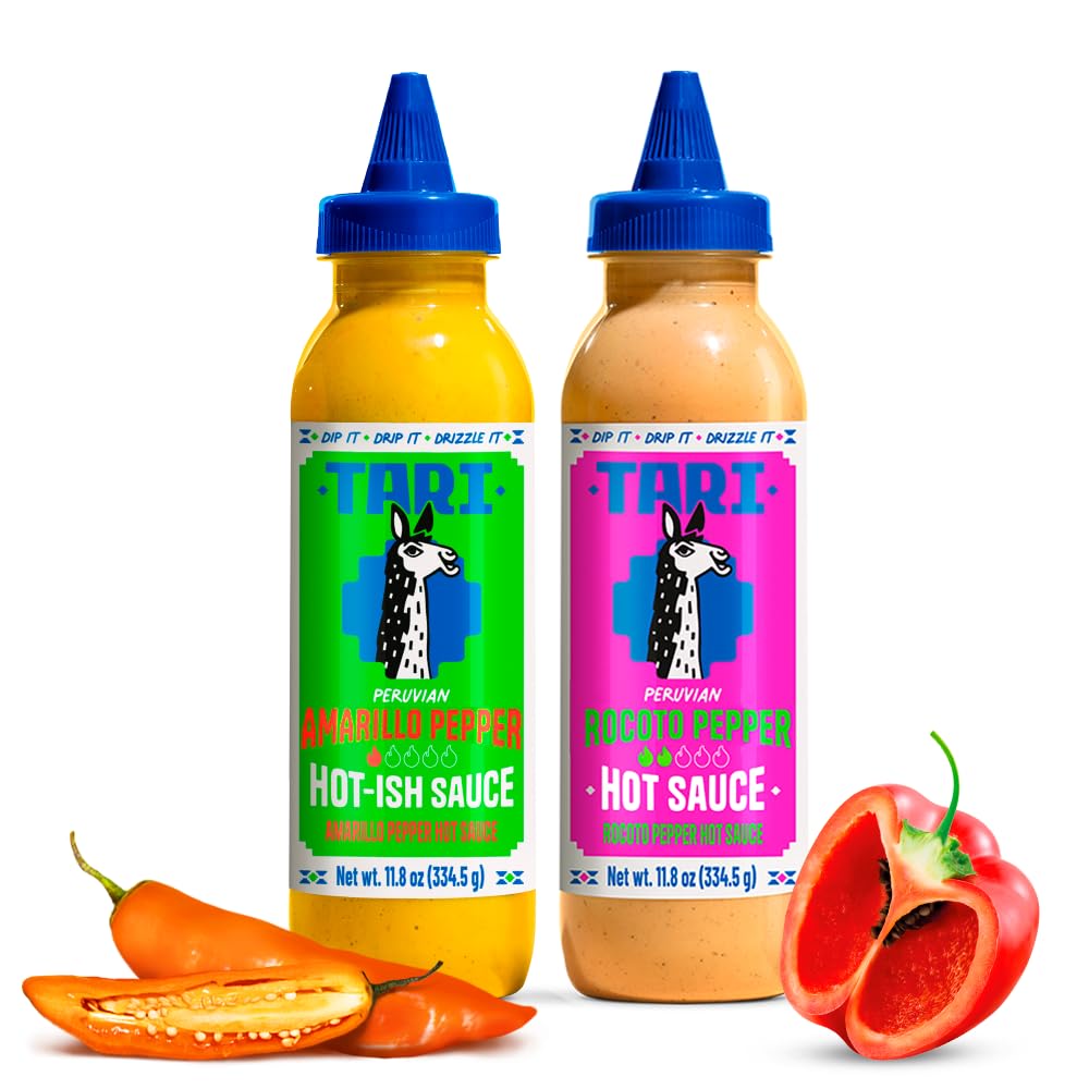 Tari Aji Amarillo bottle shows creamy tangy sauce to elevate meals.