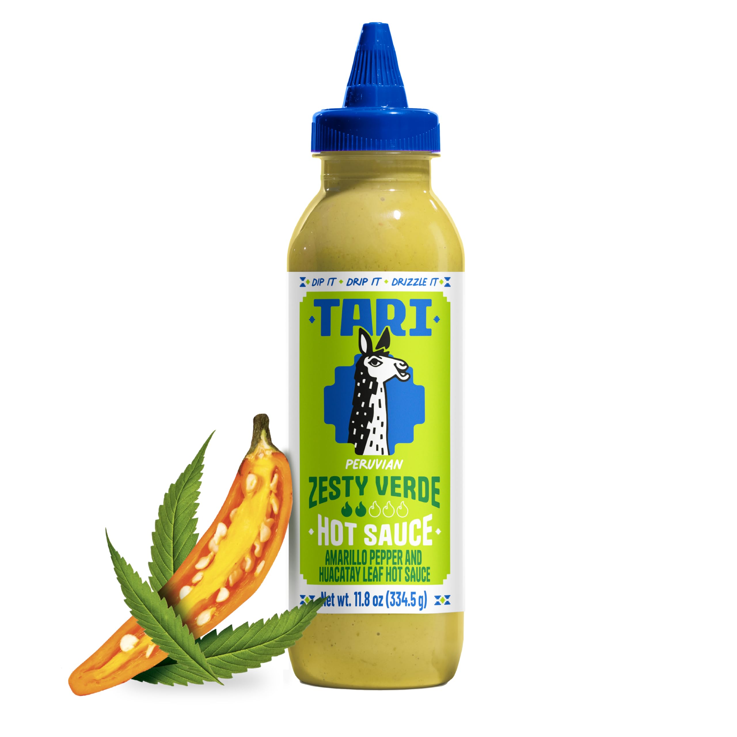 Tari Zesty Verde bottle top shows creamy herbal heat for fresh meals.