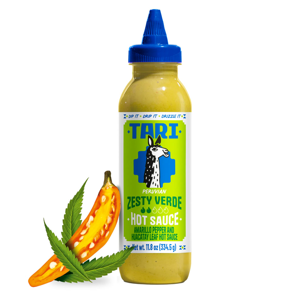 Tari Zesty Verde bottle top shows creamy herbal heat for fresh meals.