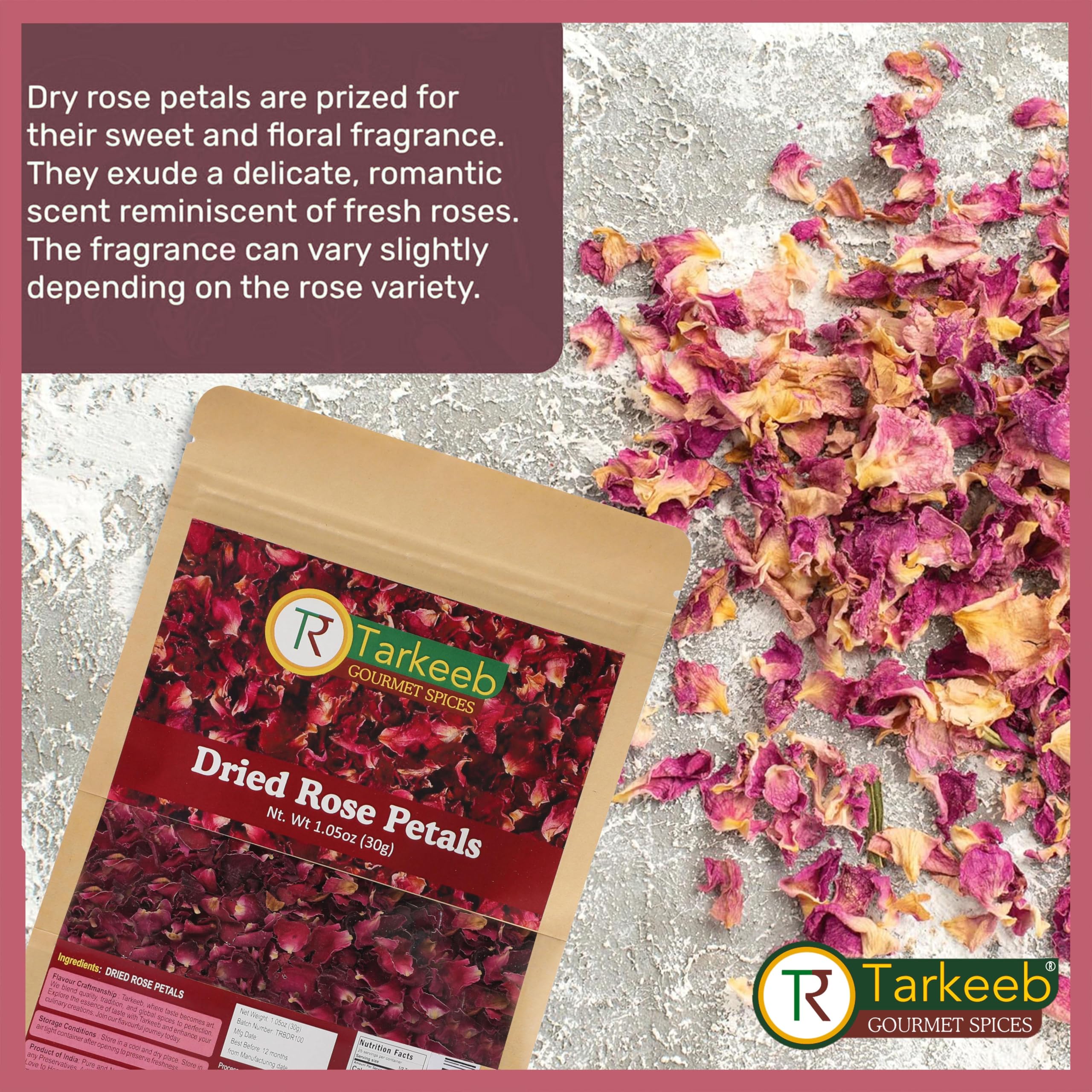 Tarkeeb artisanal harvest dried rose petals showcase vibrant color and delicate texture