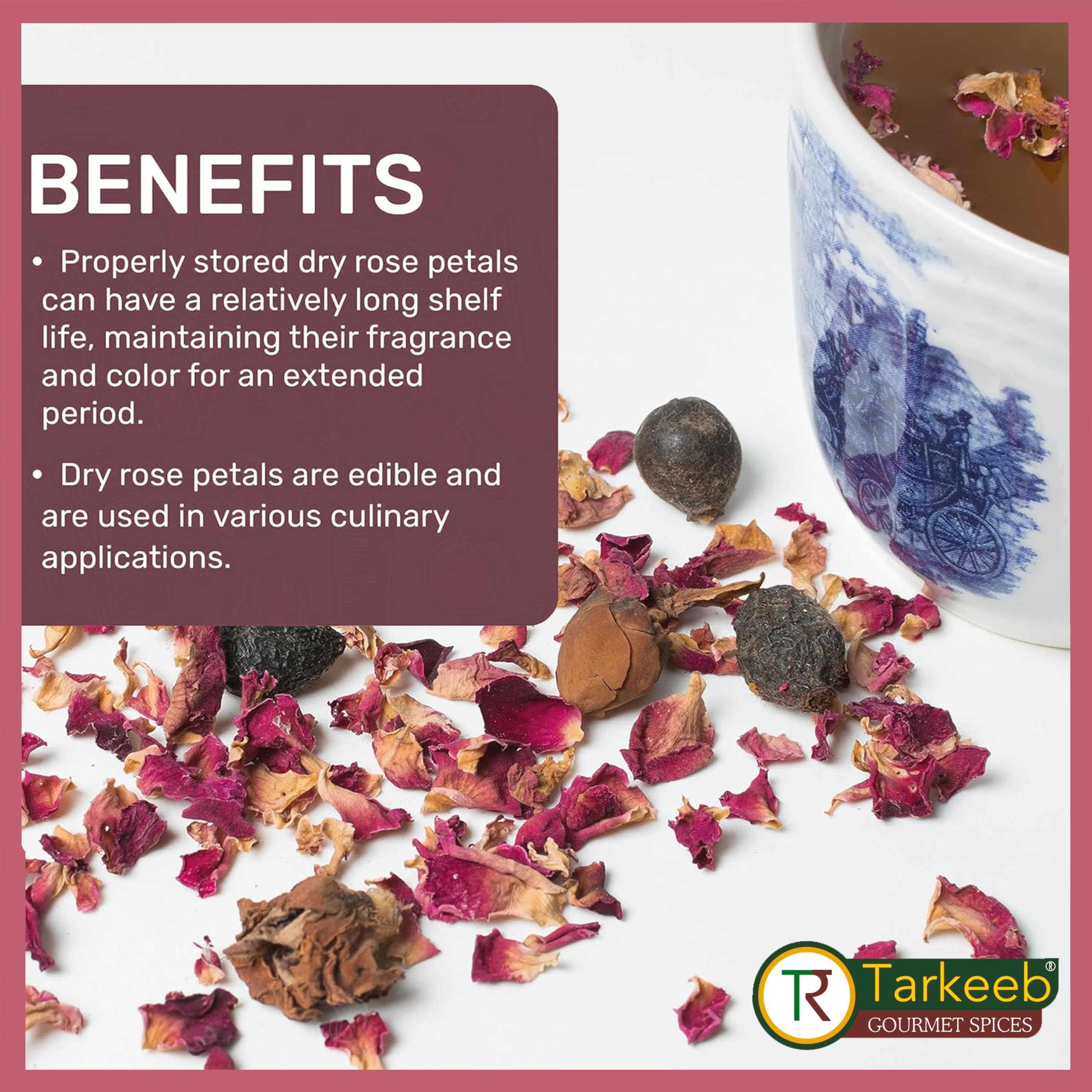 Tarkeeb dried rose petals cocktail garnish adds romantic flair