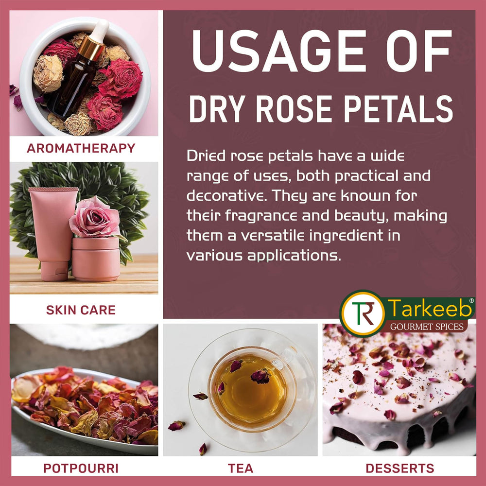 Tarkeeb dried rose petals dessert topping enhances desserts with color and aroma