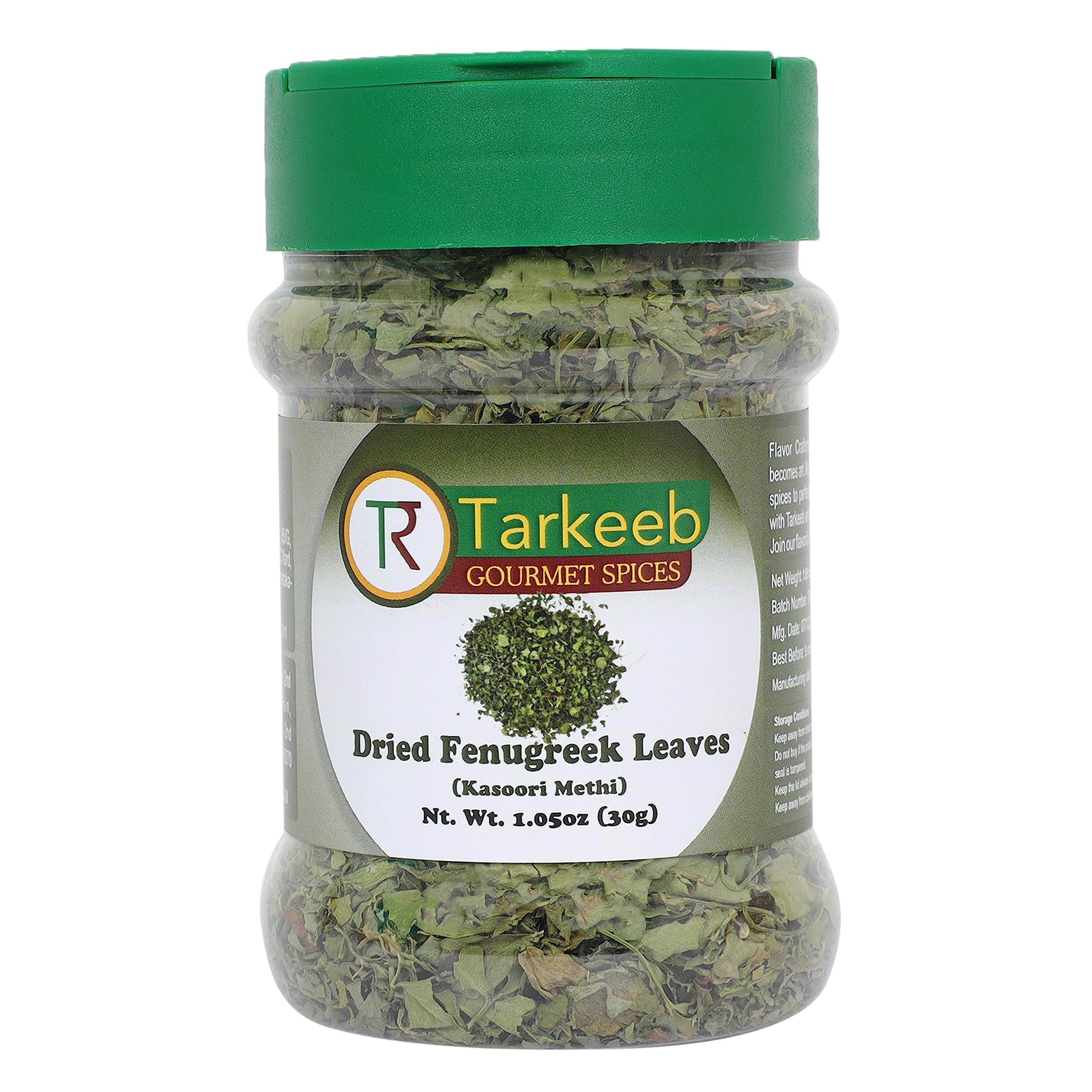 Tarkeeb Kasoori Methi leaves closeup for fresh curry aroma.