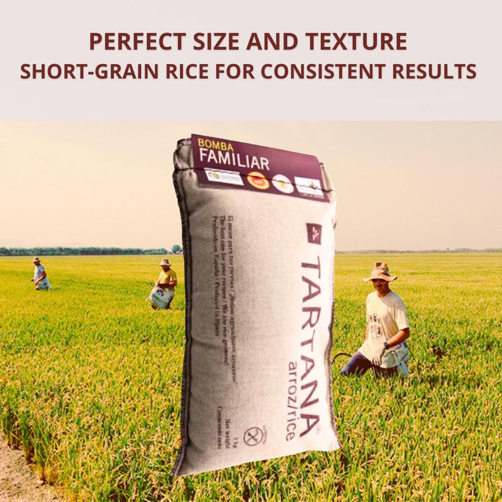TARTANA Bomba rice Valencia-origin label highlights traditional variety and chef-preferred performance.