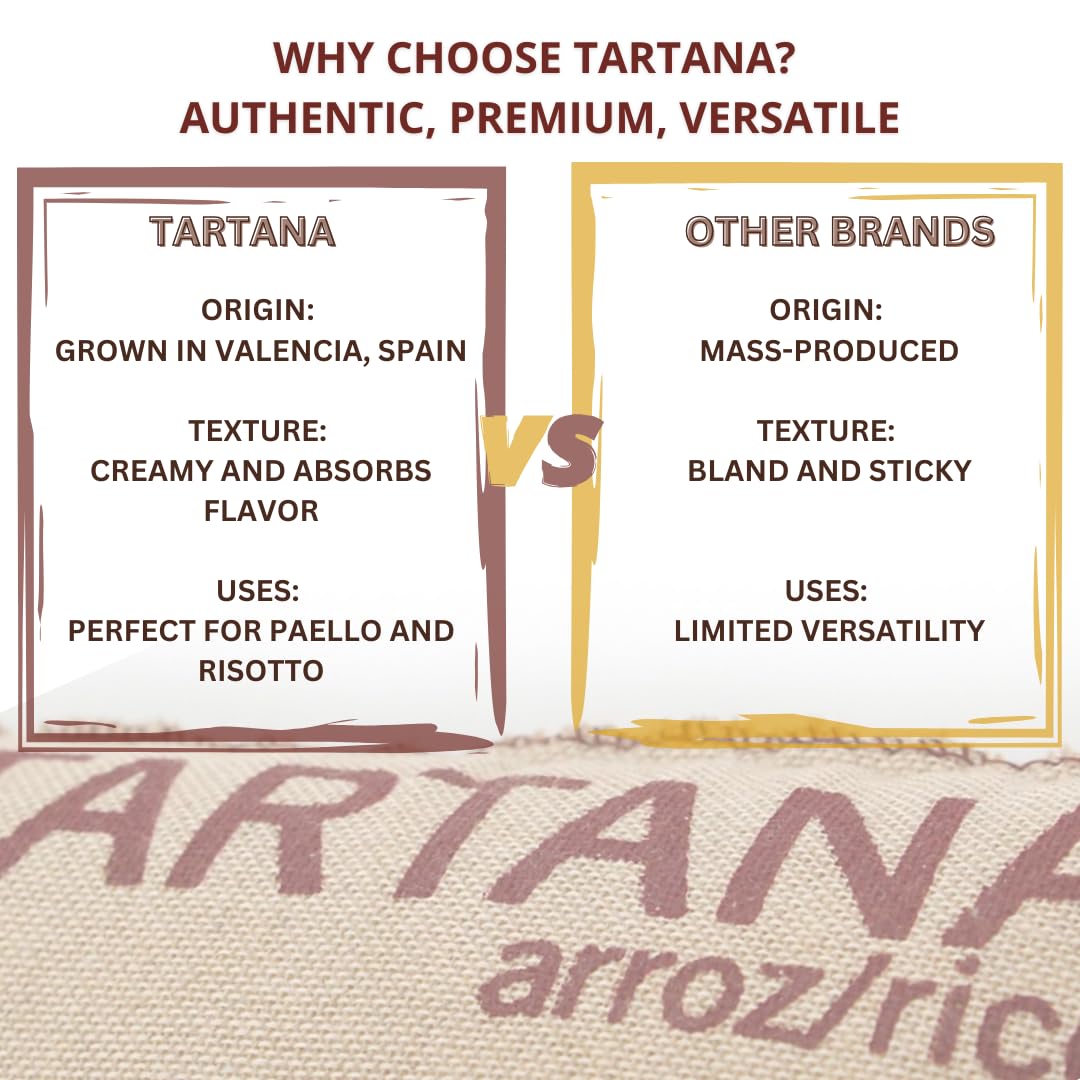 TARTANA Bomba rice packaging open reveals premium short-grain texture ideal for loose, broth-based dishes.