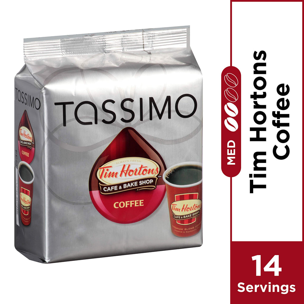 Tassimo Tim Hortons T-Discs pack with 14 servings for easy mornings.
