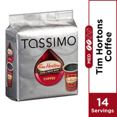 Tassimo Tim Hortons T-Discs pack with 14 servings for easy mornings.
