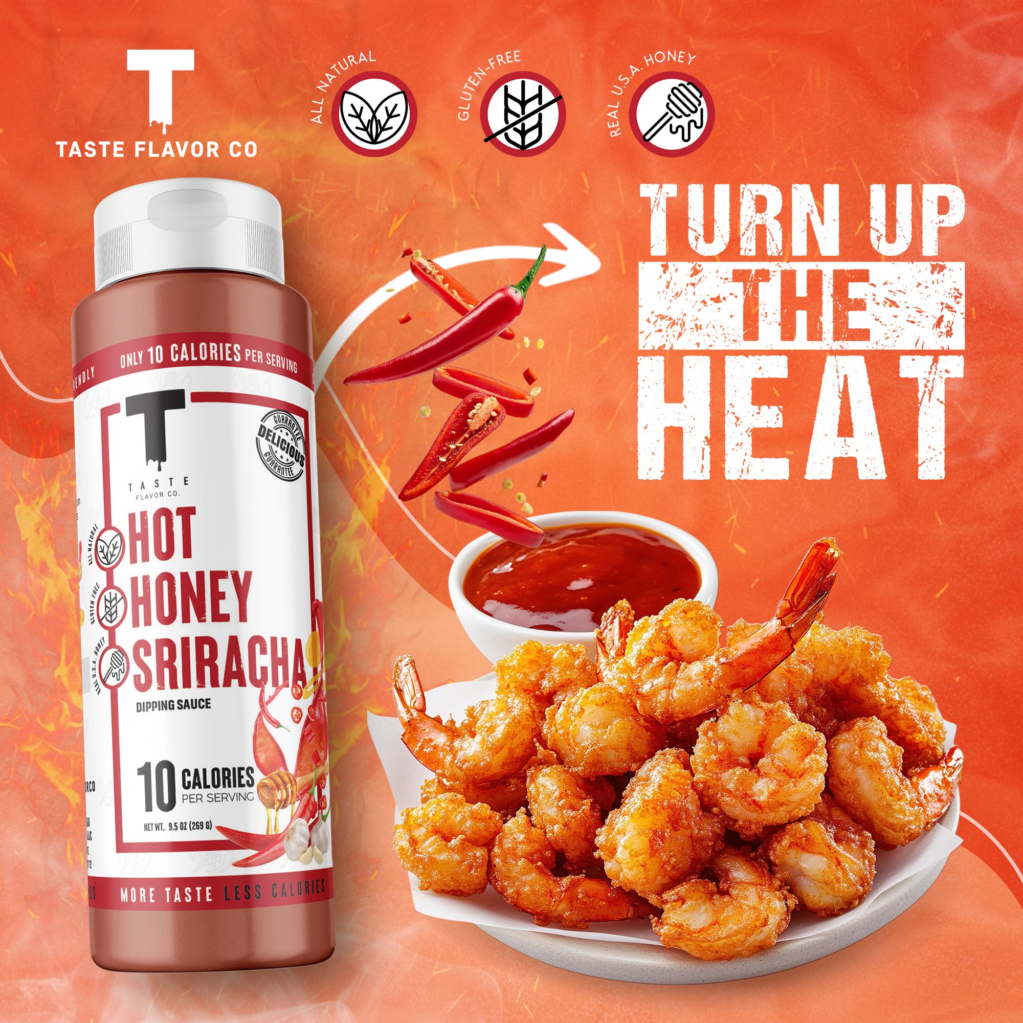 Taste Flavor Co. bottle close-up highlights all-natural ingredients.