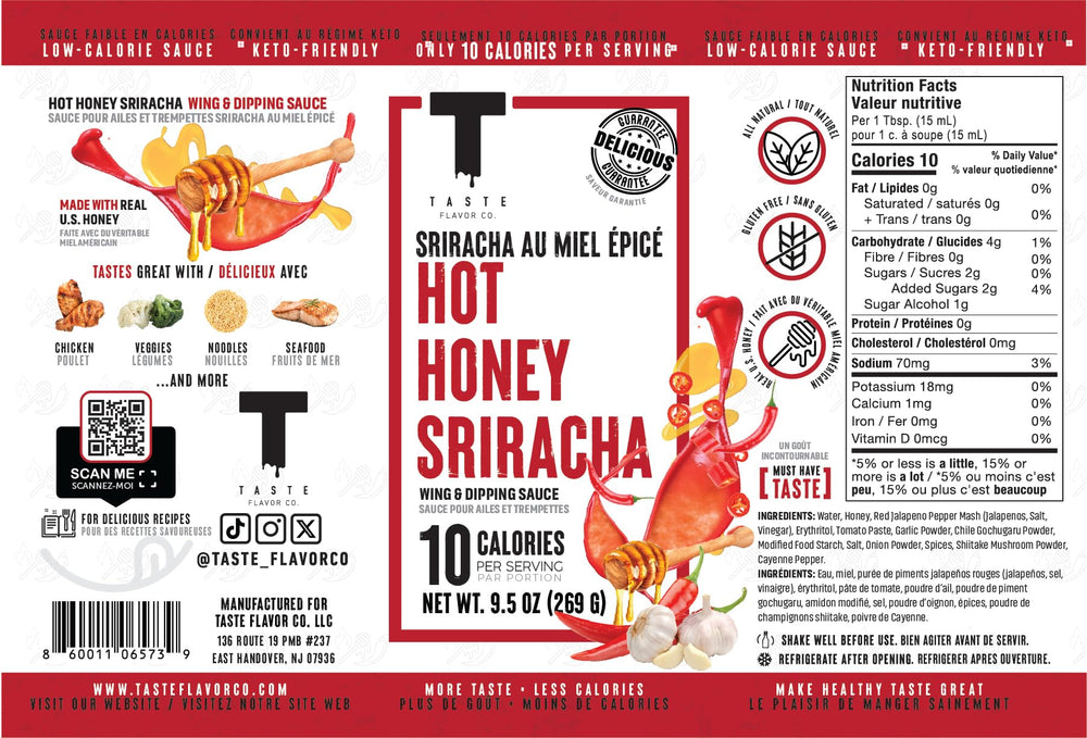 Taste Flavor Co. hot honey sriracha glaze on wings for bold taste.