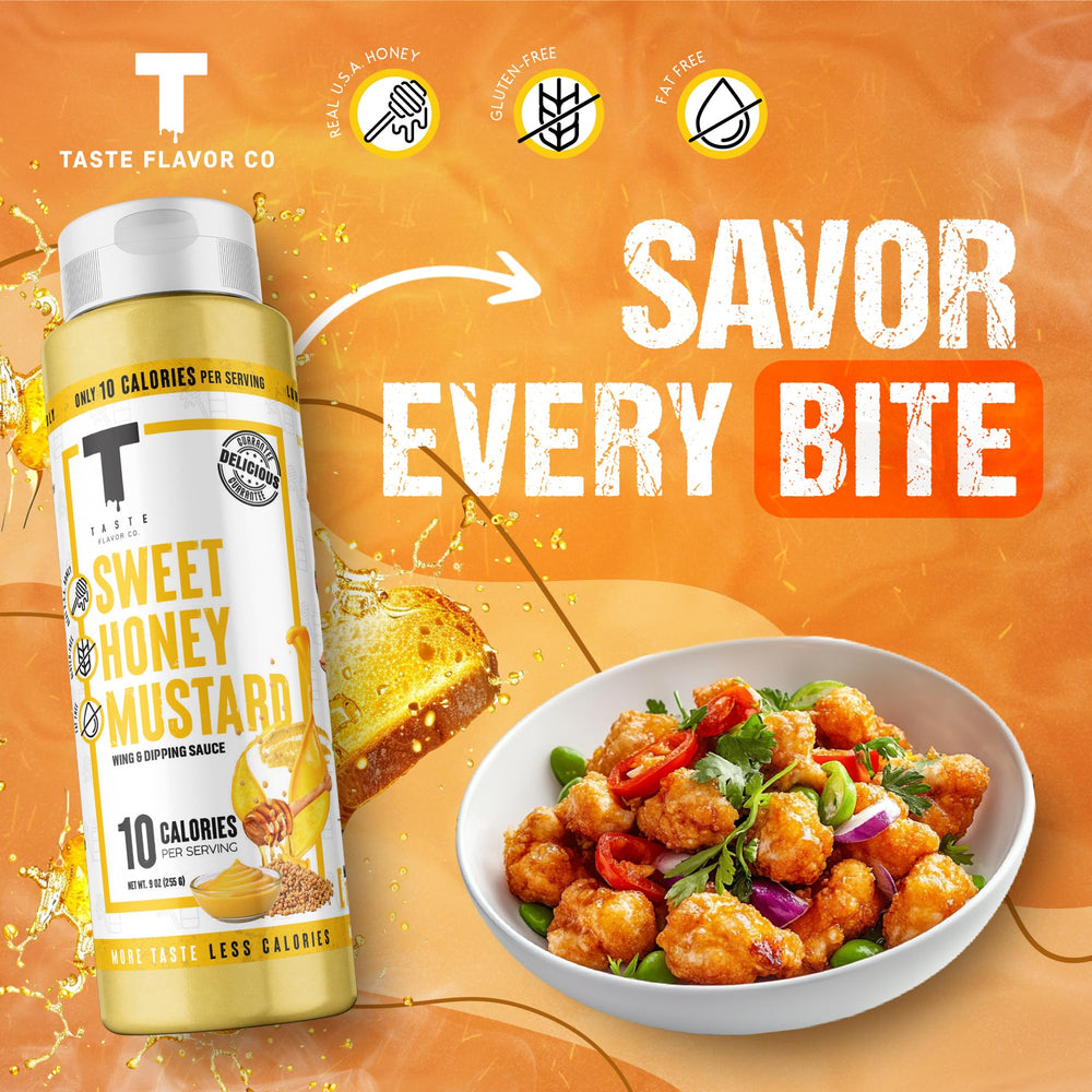 Taste Flavor Co. Sweet Honey Mustard marinade bowl adding flavor to wings and proteins