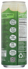 Taste Nirvana real coconut water 16oz can label close-up shows natural flavor cues.