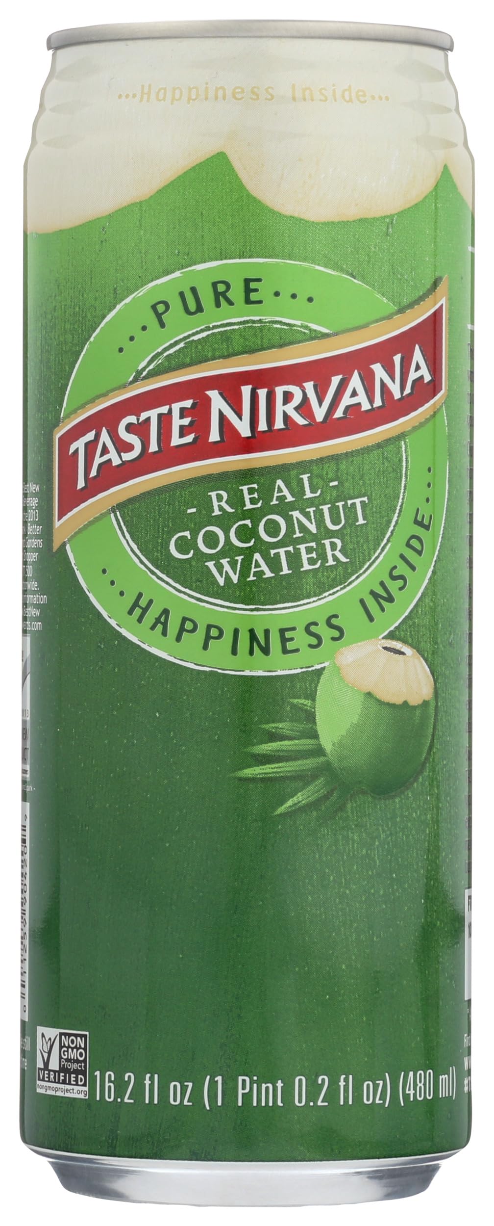 Taste Nirvana real coconut water can front view for on-the-go hydration.