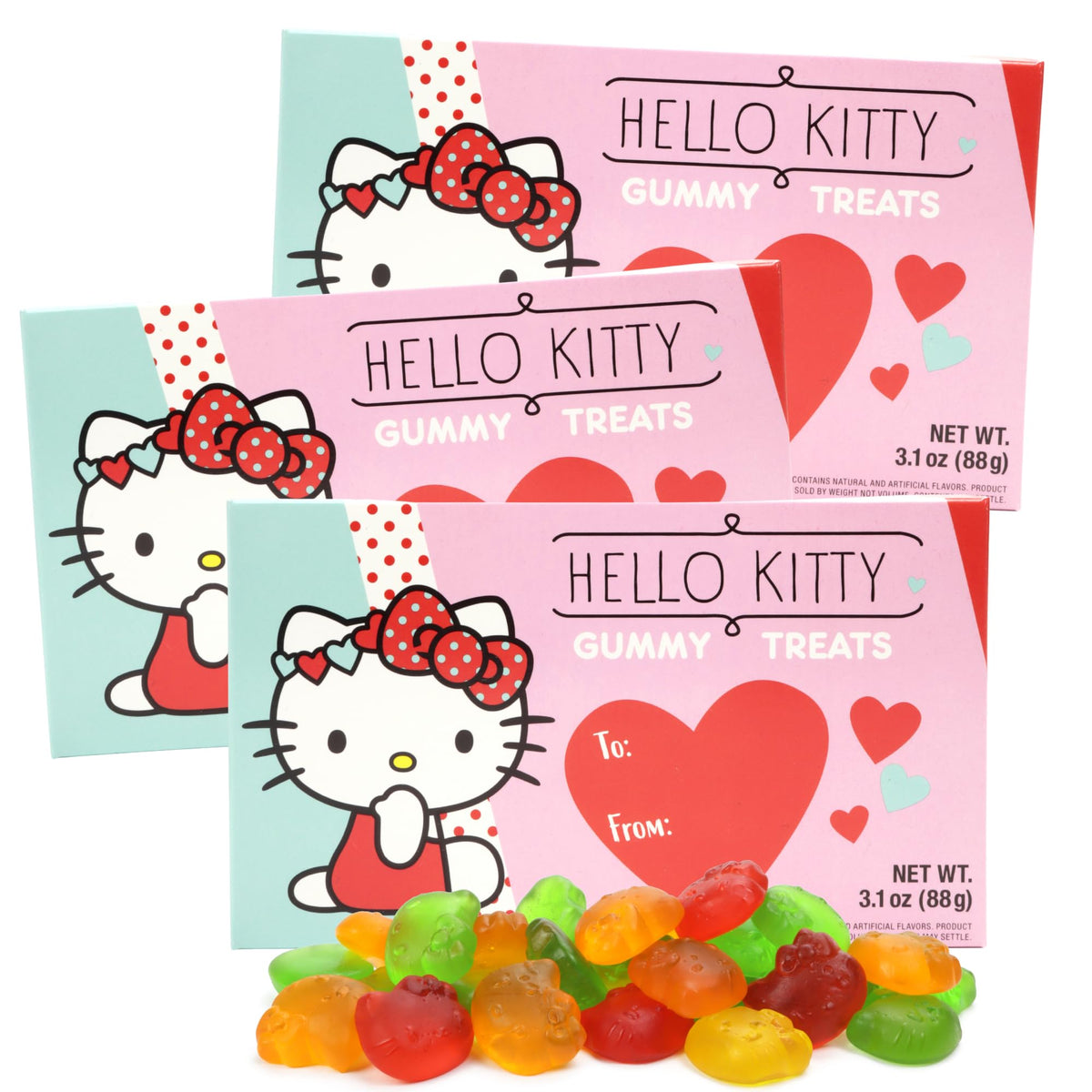 Taste of Nature Valentine's Hello Kitty Gummies theatre box with festive packaging for gifting.