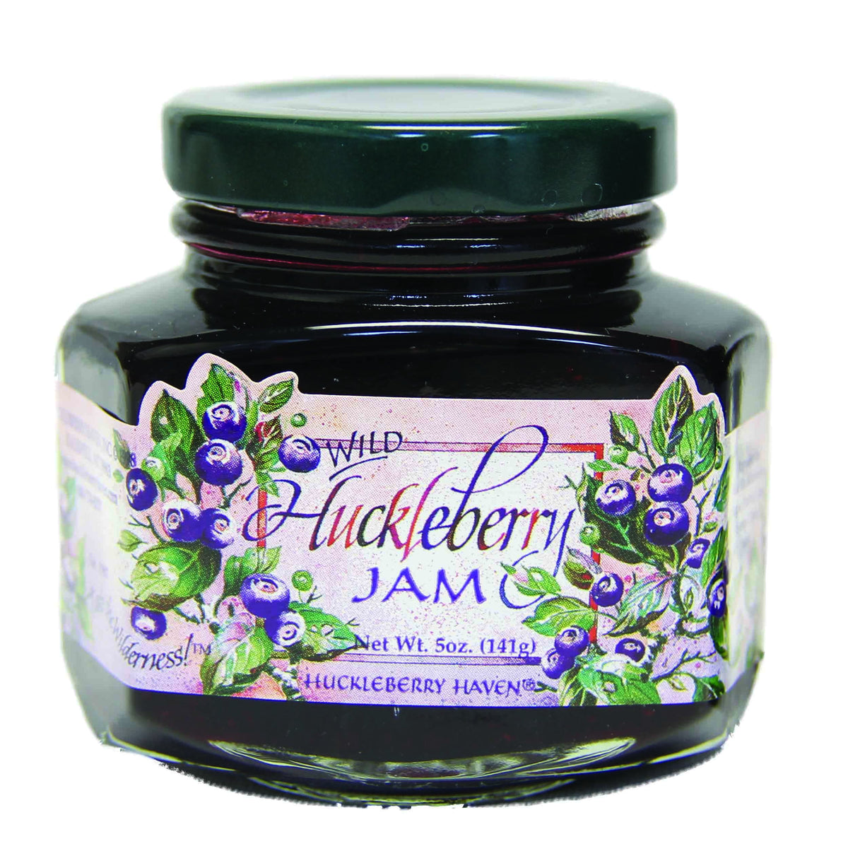 Taste the Wilderness Wild Huckleberry Jam jar, perfect for toast, cheese boards, and desserts.