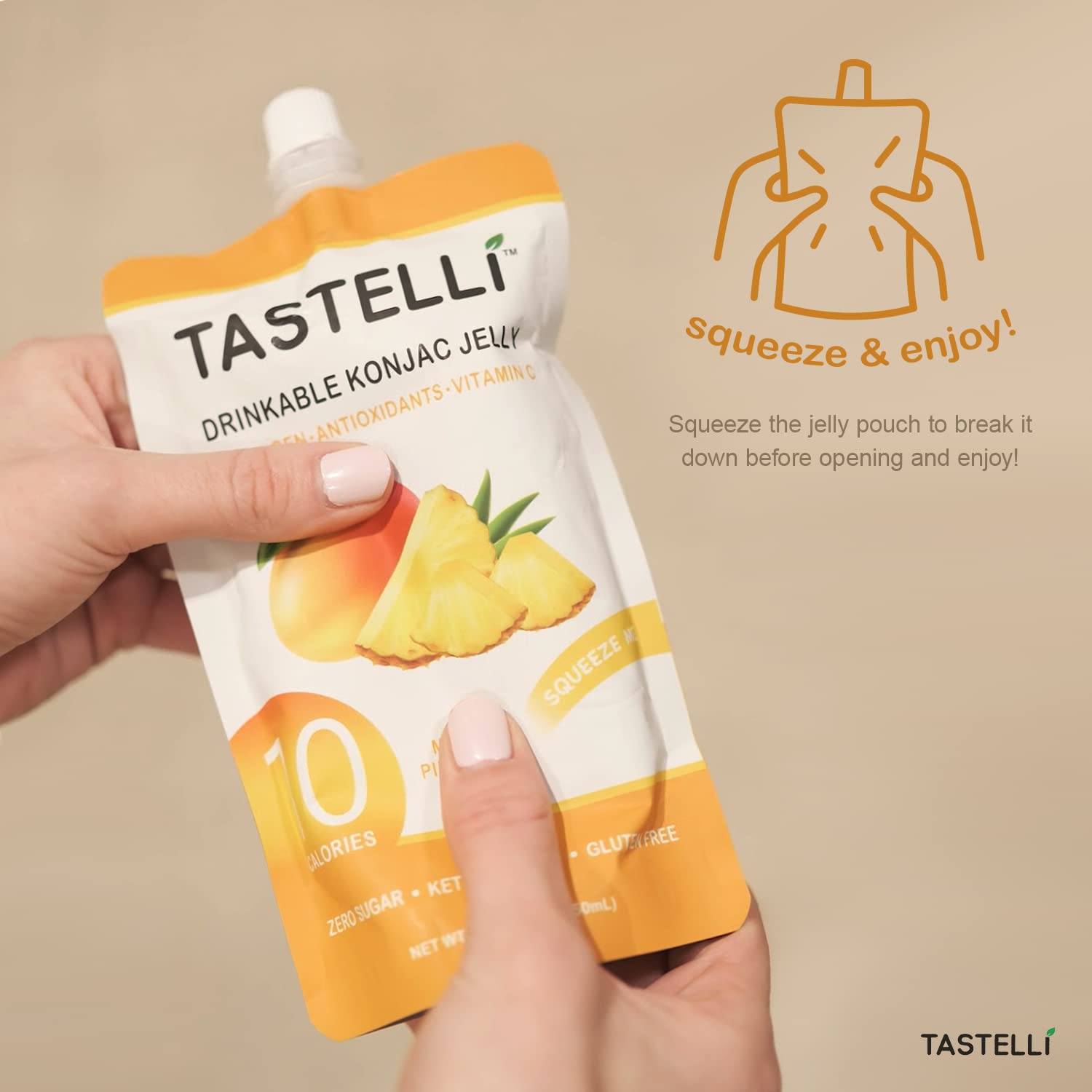 Tastelli gluten-free konjac snack, satisfying jelly texture.