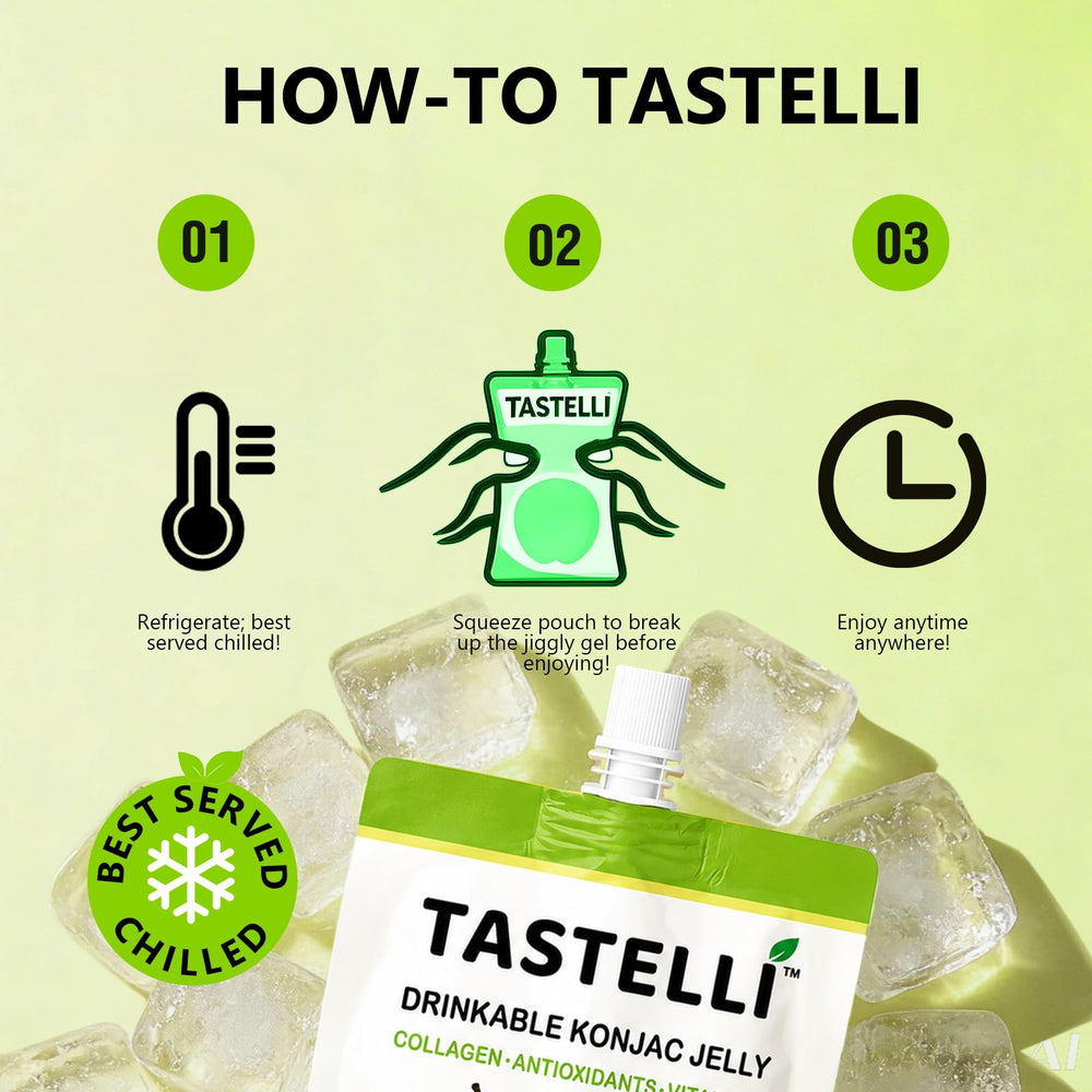 Tastelli Konjac Jelly served in a glass with vibrant Apple Green Grape flavor.