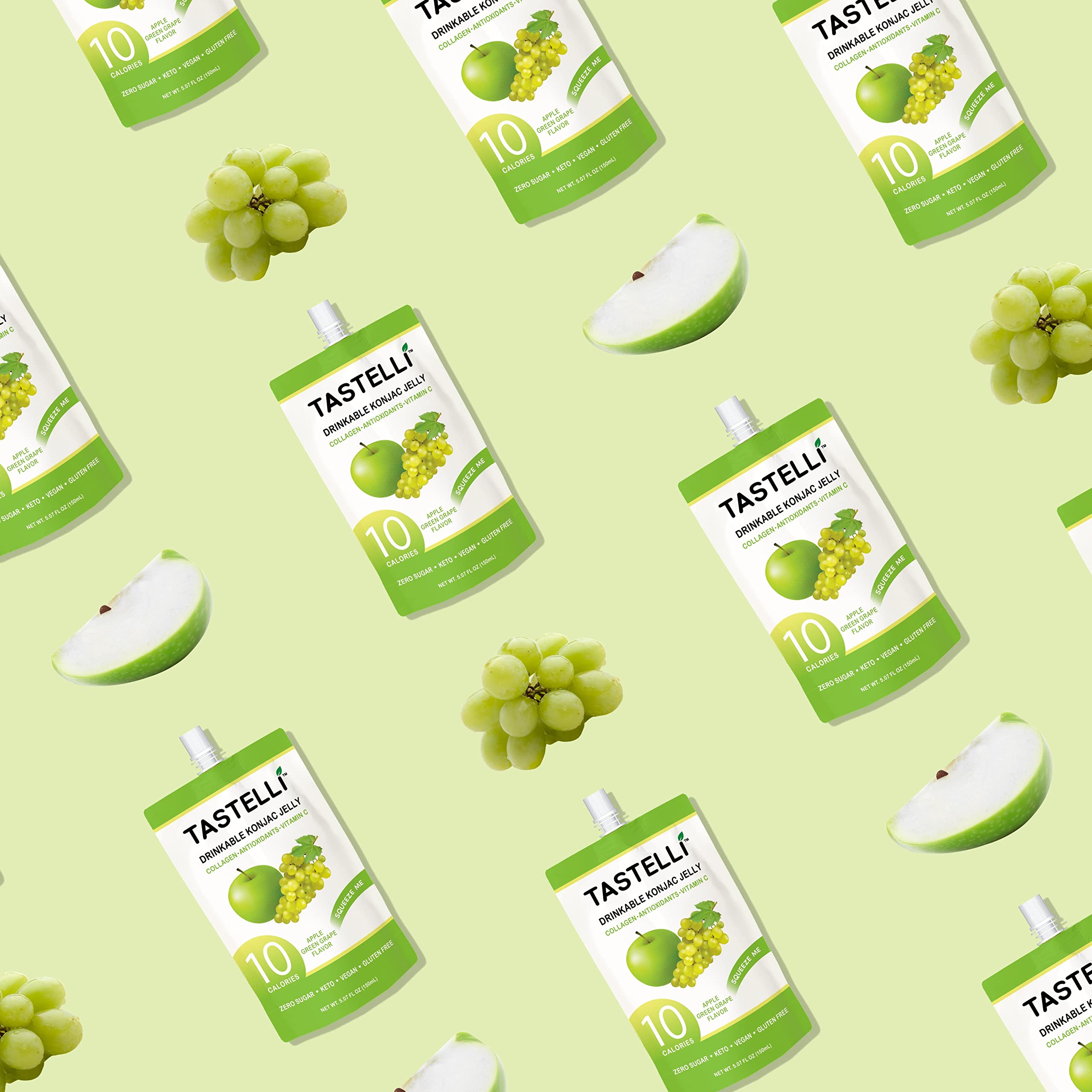 Tastelli Konjac Jelly label close-up promotes gluten-free vegan snack options