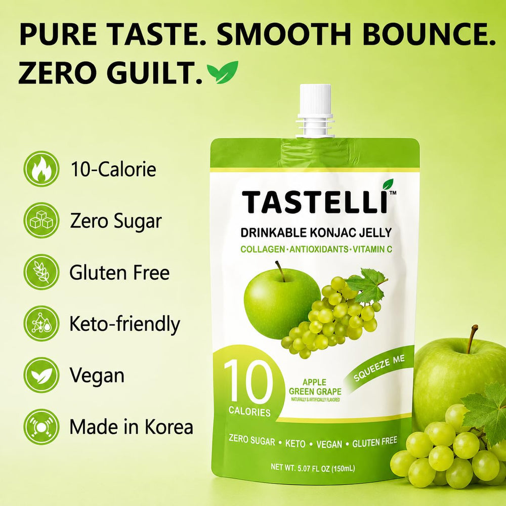 Tastelli Konjac Jelly on-the-go packaging ready to enjoy in a bag or purse.