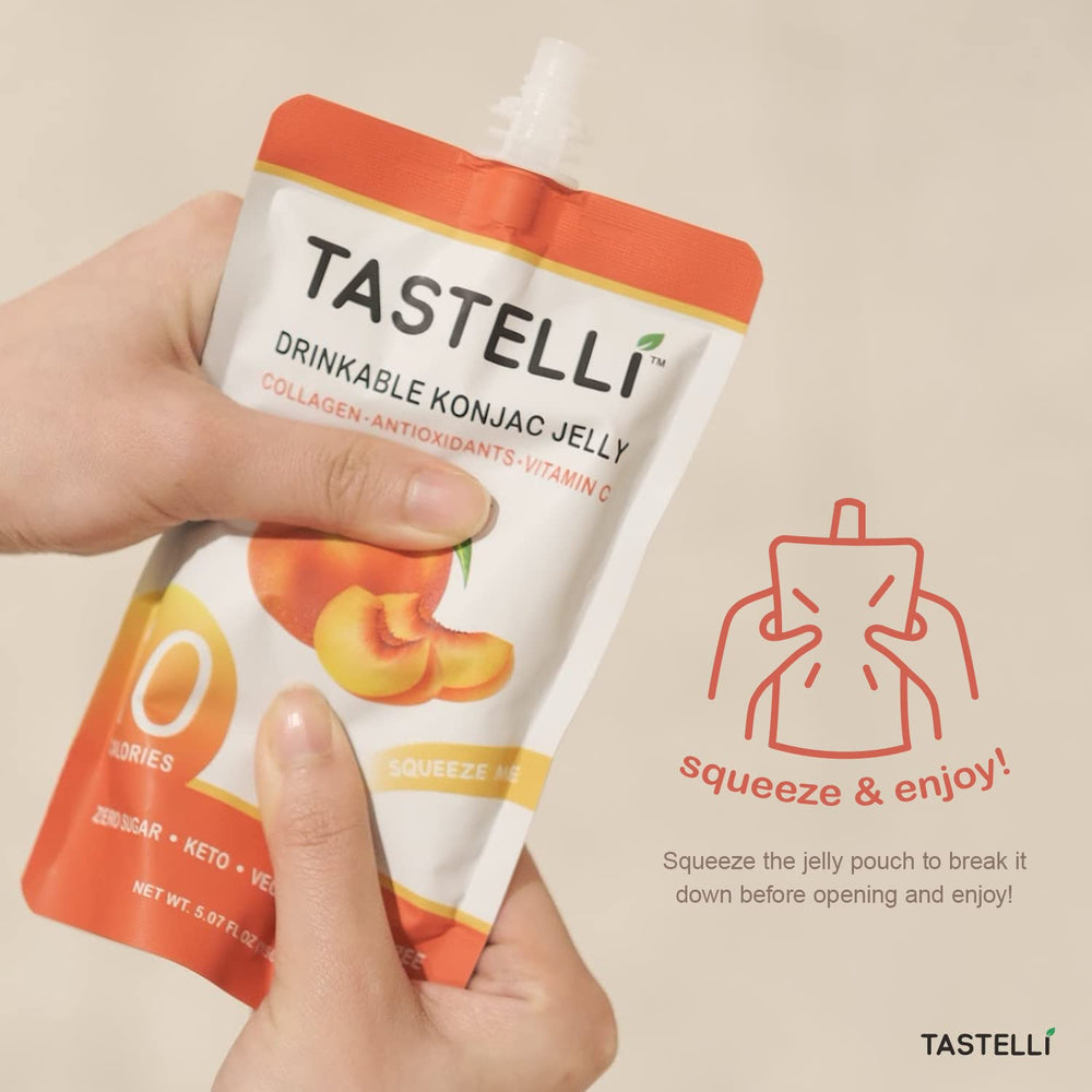 Tastelli zero sugar peach jelly made with erythritol and no artificial sweetness