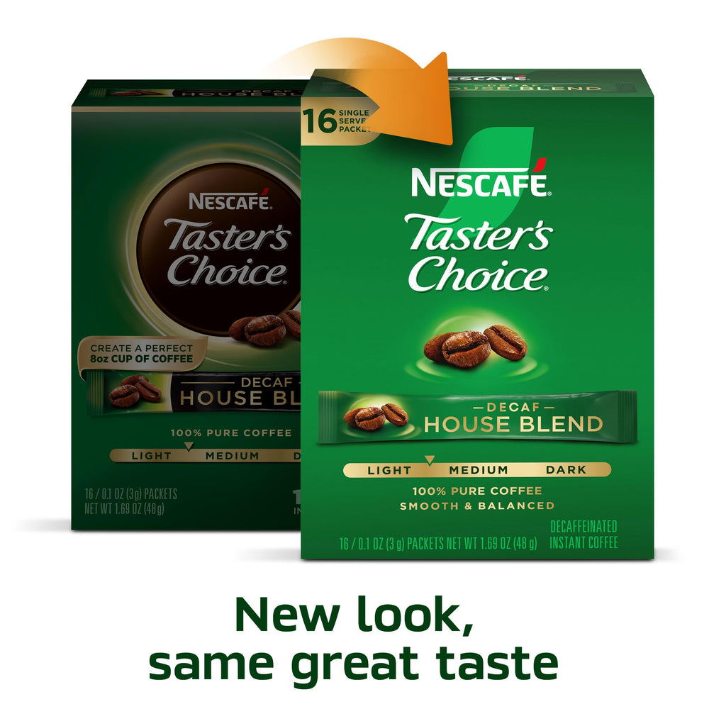 Taster's Choice Decaf House Blend coffee beans reveal Arabica and Robusta blend