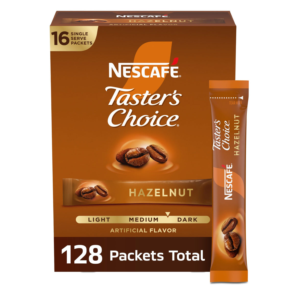 Taster's Choice hazelnut aroma packets pour for a quick, comforting cup.