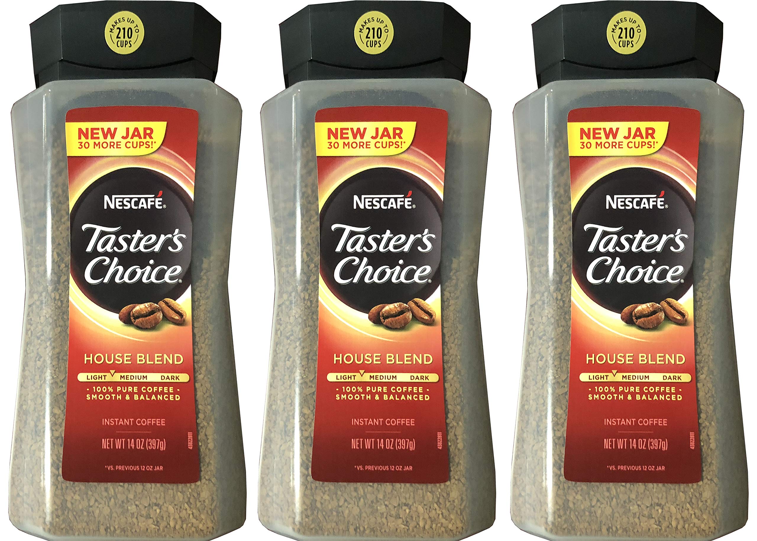 Taster's Choice Original Gourmet Instant Coffee 14oz 3-pack packaging for quick morning boost.