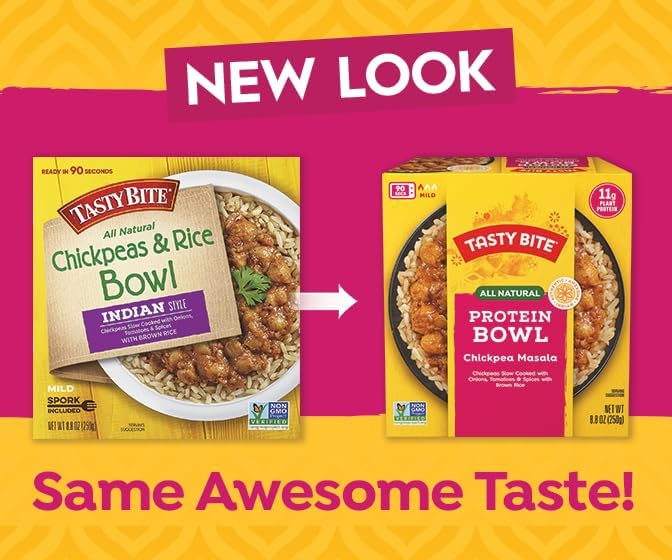 Tasty Bite Chickpeas & Rice Bowl organic brown rice base for a wholesome meal.