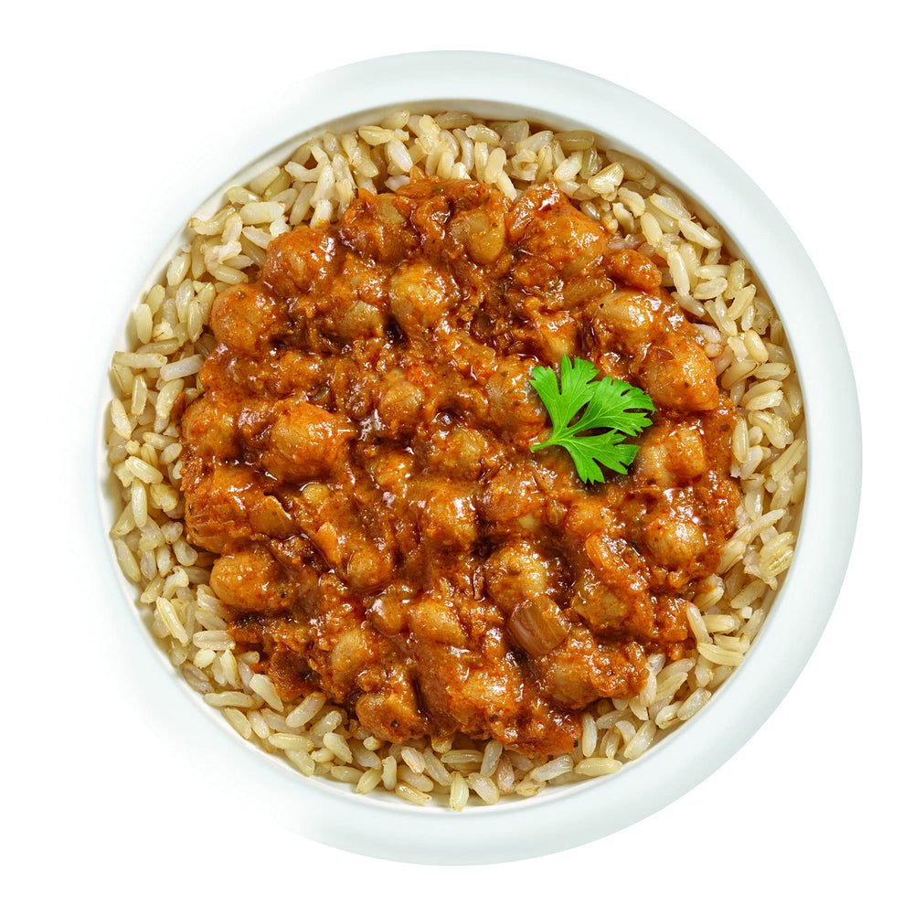 Tasty Bite Chickpeas & Rice Bowl vegan dish with no artificial colors.