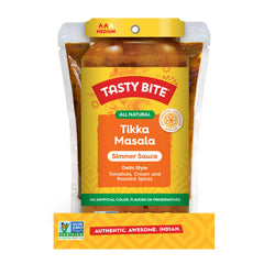 Tasty Bite Delhi Style Tikka Masala sauce simmering pan shows quick, flexible cooking.
