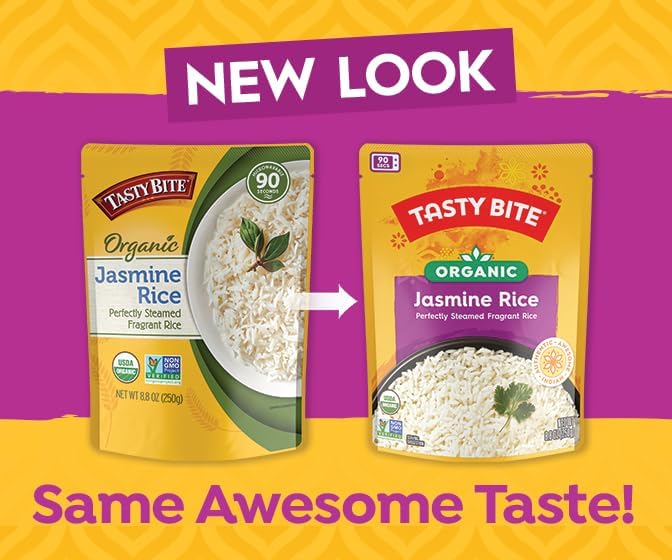 Tasty Bite Jasmine Rice ingredients reveal all natural, plant-based base for meals.