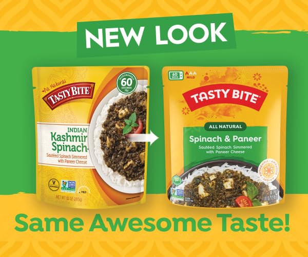 Tasty Bite Kashmir Spinach Paneer ingredients—vegetarian and gluten-free option.